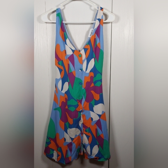 FRNCH Elora Colorful Dress Size Small Lined Button Up Mini Resort Coverup Boho - Picture 3 of 12